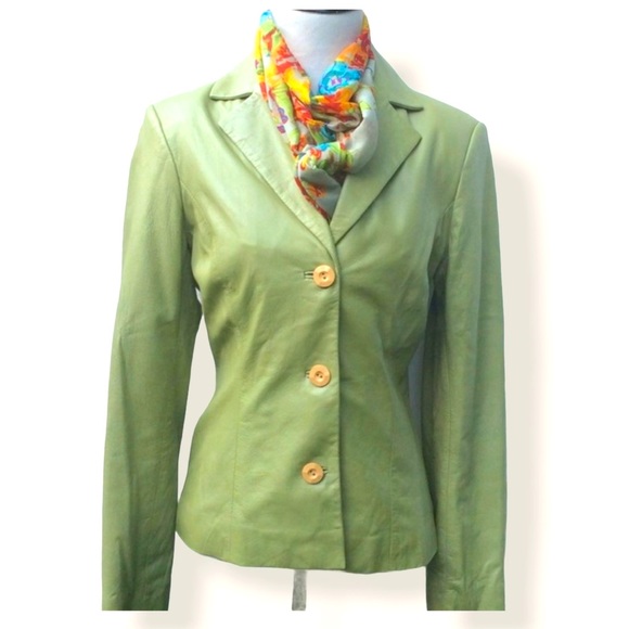 Sage Green Leather Blazer By Guess